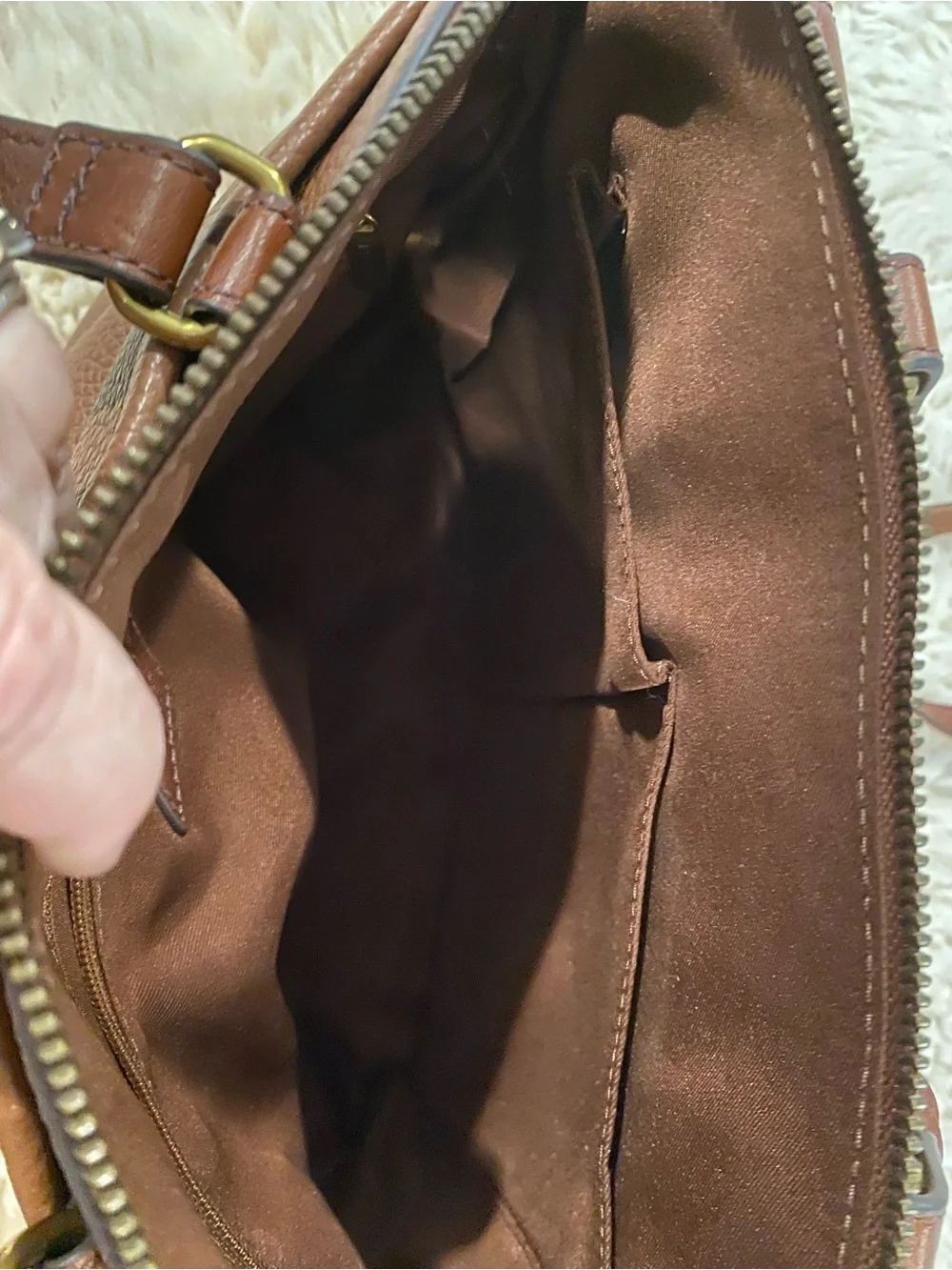 Fossil  Kinley Leather Large Satchel  Brown with Key Charm
